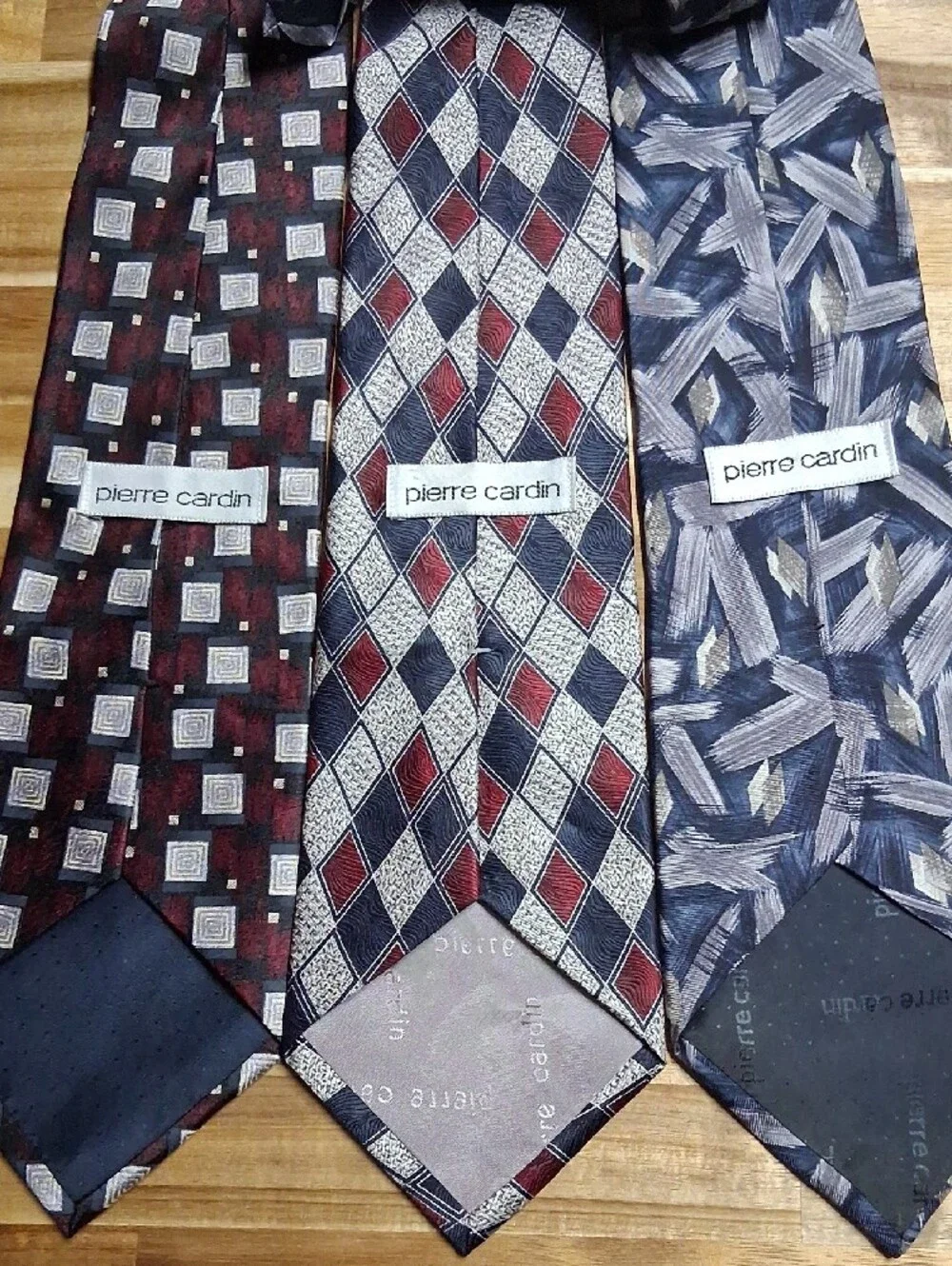 3 Pierre Cardin Neckties Classic Office Style Geometric Abstract Red Blue Grey